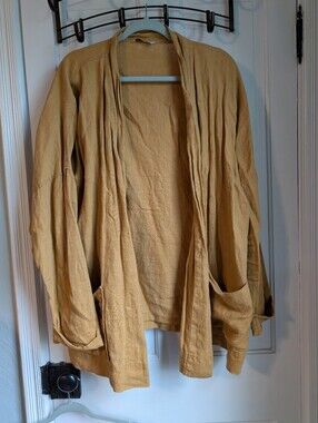 Linenfox Open Cardigan, Linen, Women's S-M, Mustaed